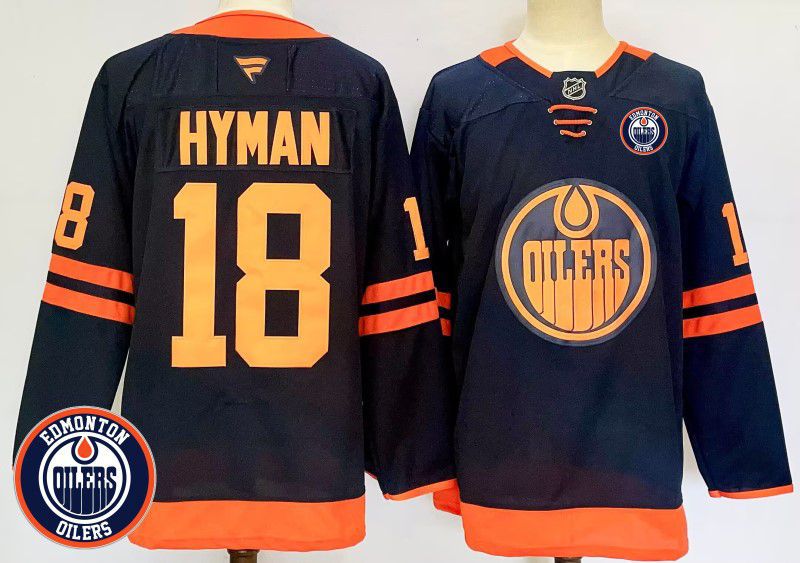 Men Edmonton Oilers #18 Hyman Black Fanatics 2025 NHL Jersey style 1